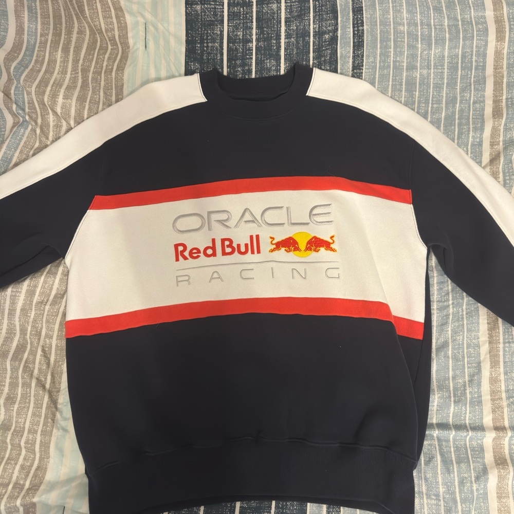 Hollister Men's Redbull Crewneck Sweater - Navy, White, and Red